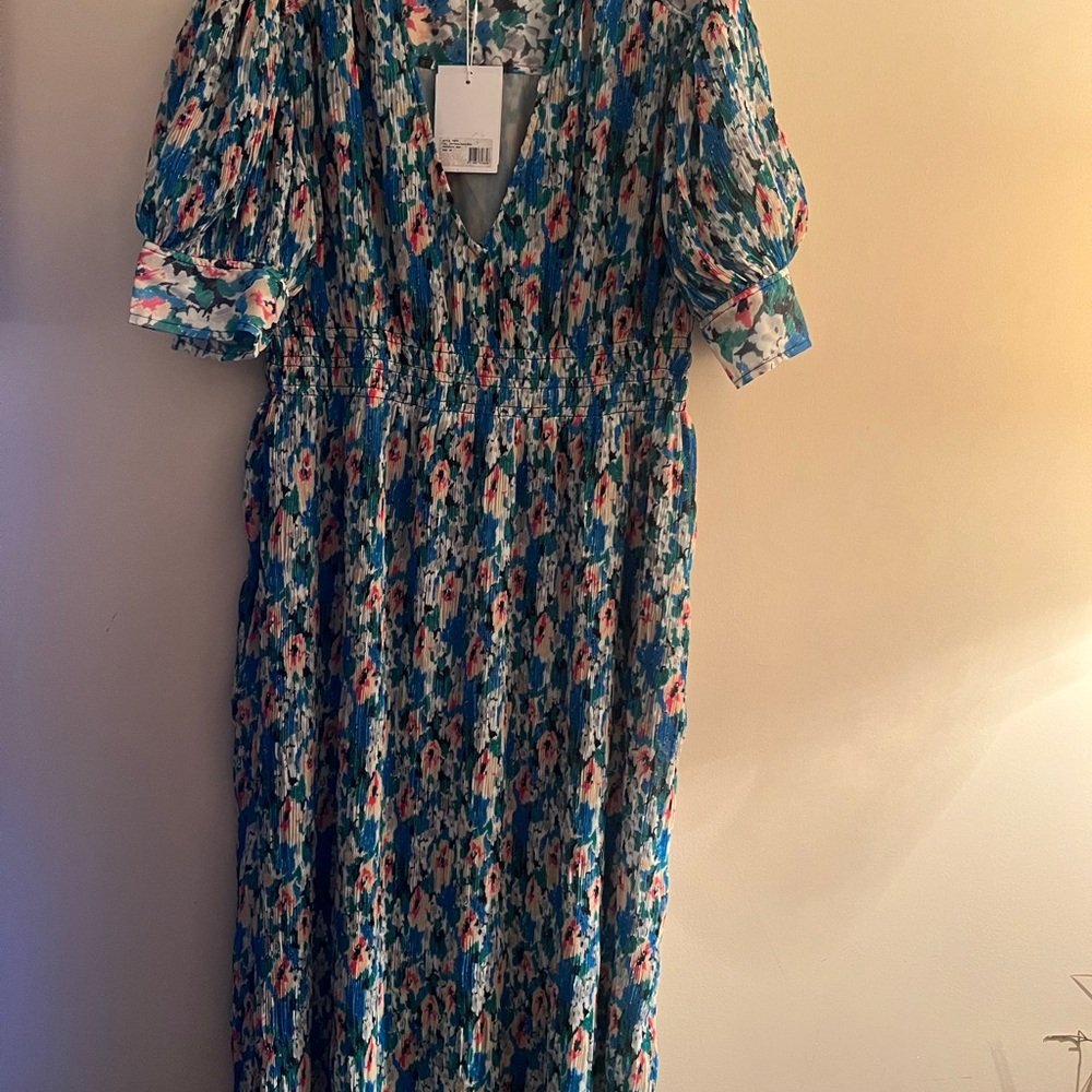 Ganni Floral Pleated Georgette Midi Dress